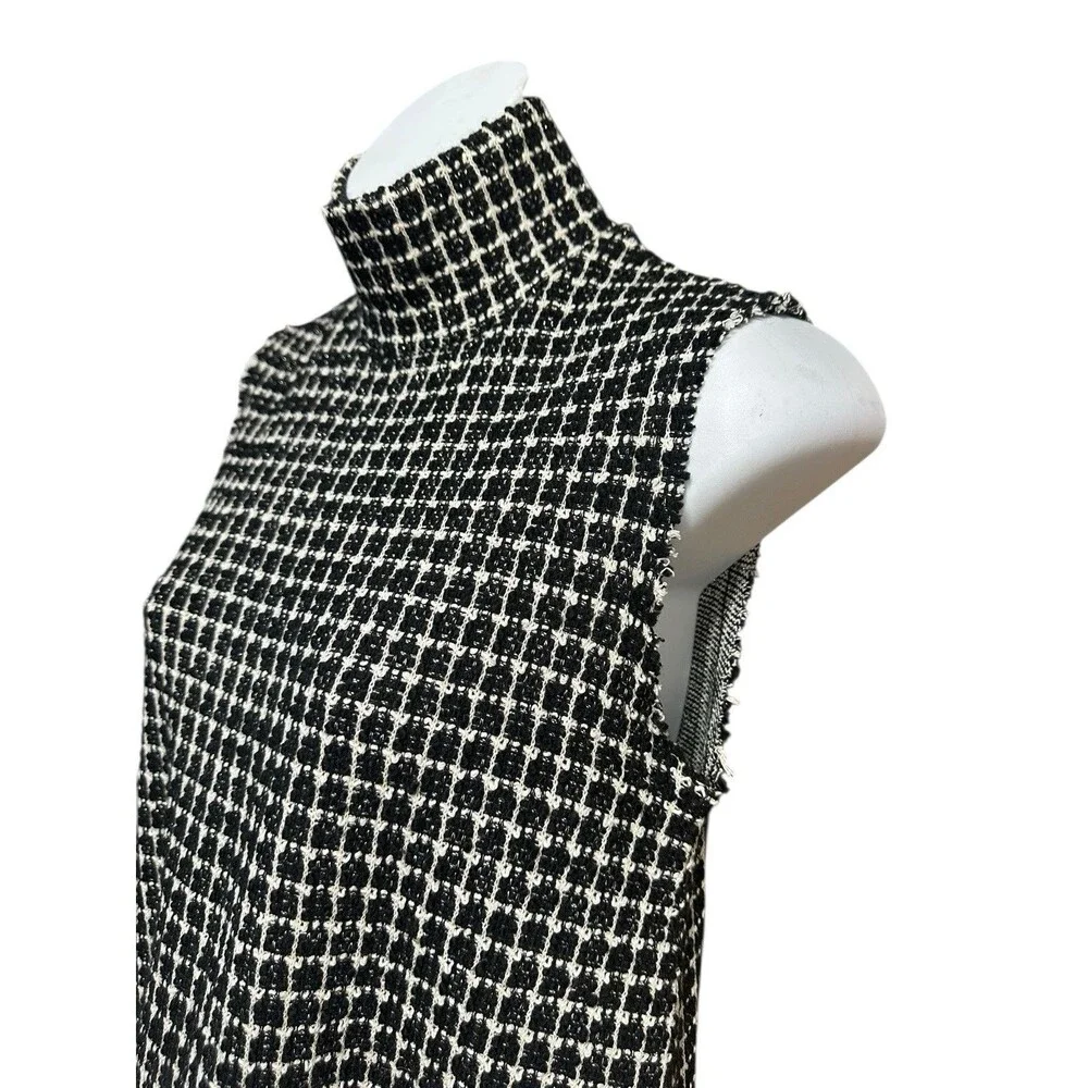 Zara Tweed Midi Dress Sizs Small Sleeveless Turtleneck Raw Hem Classic Old Money - Picture 7 of 11